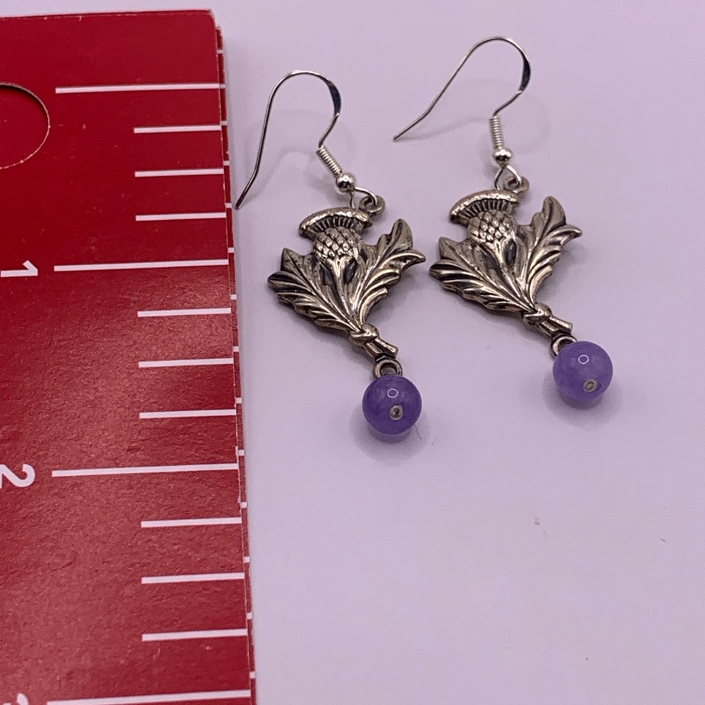 Sterling Silver Scottish Thistle Earrings with Genuine Purple Amethyst Accents - Picture 6 of 9